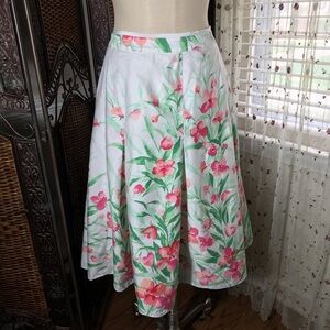 Jones New York White A-Line Skirt with Pink & Green Floral Print 100% cotton!
